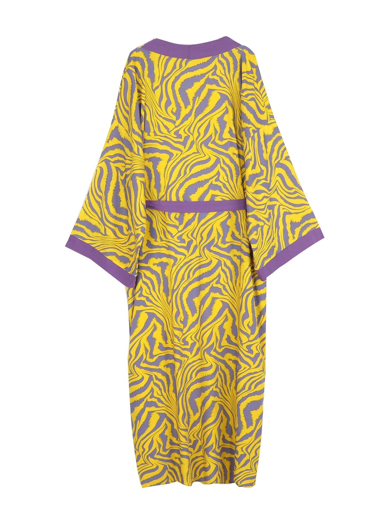 Beach Robe - Boho Robe - Summer Chic Cover-Up with Tie Dye Ausha Stripe Black Yellow