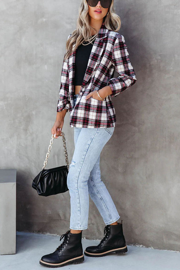 Cabin Cutie Pocketed Plaid Blazer