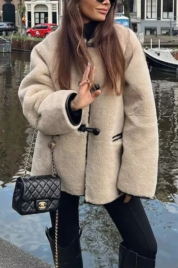 Round Neck Long Sleeve Faux Fur Coat