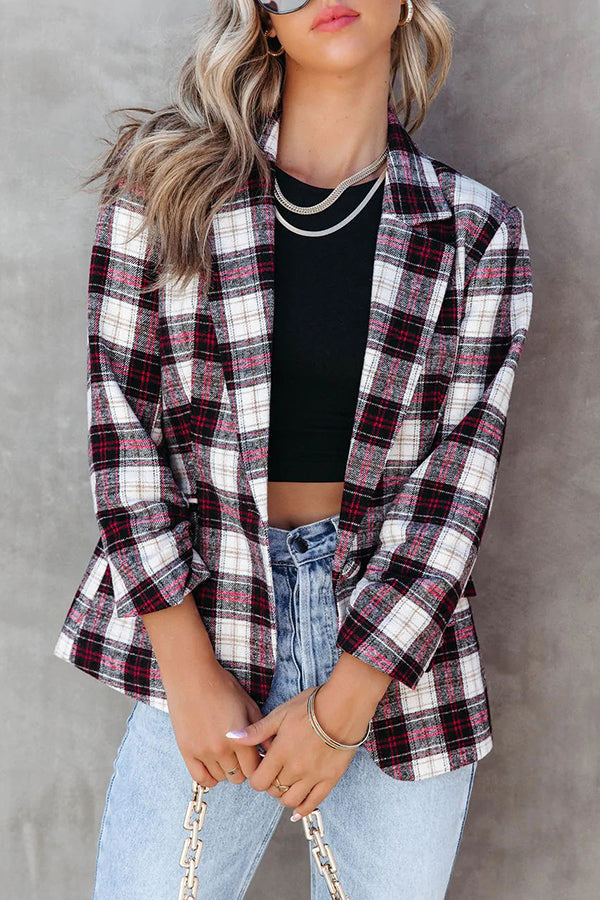 Cabin Cutie Pocketed Plaid Blazer