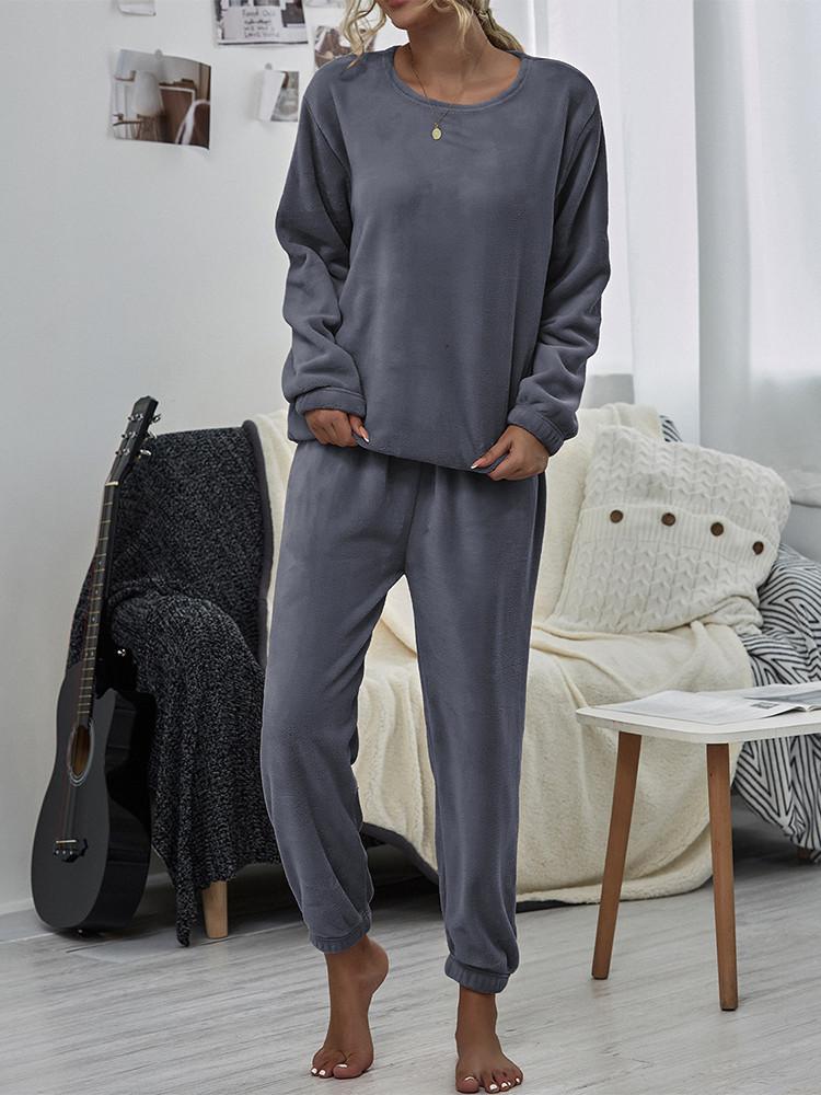 Velvet Solid Loose Homewear Winter Two-piece