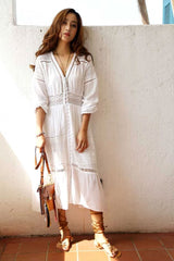 Boho Maxi Dress, White Cloud