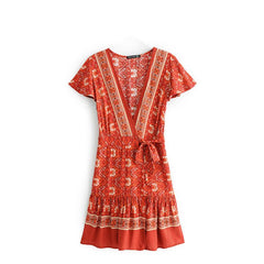 Boho Mini Dress, Sundress, Indian Red