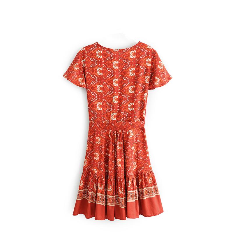 Boho Mini Dress, Sundress, Indian Red