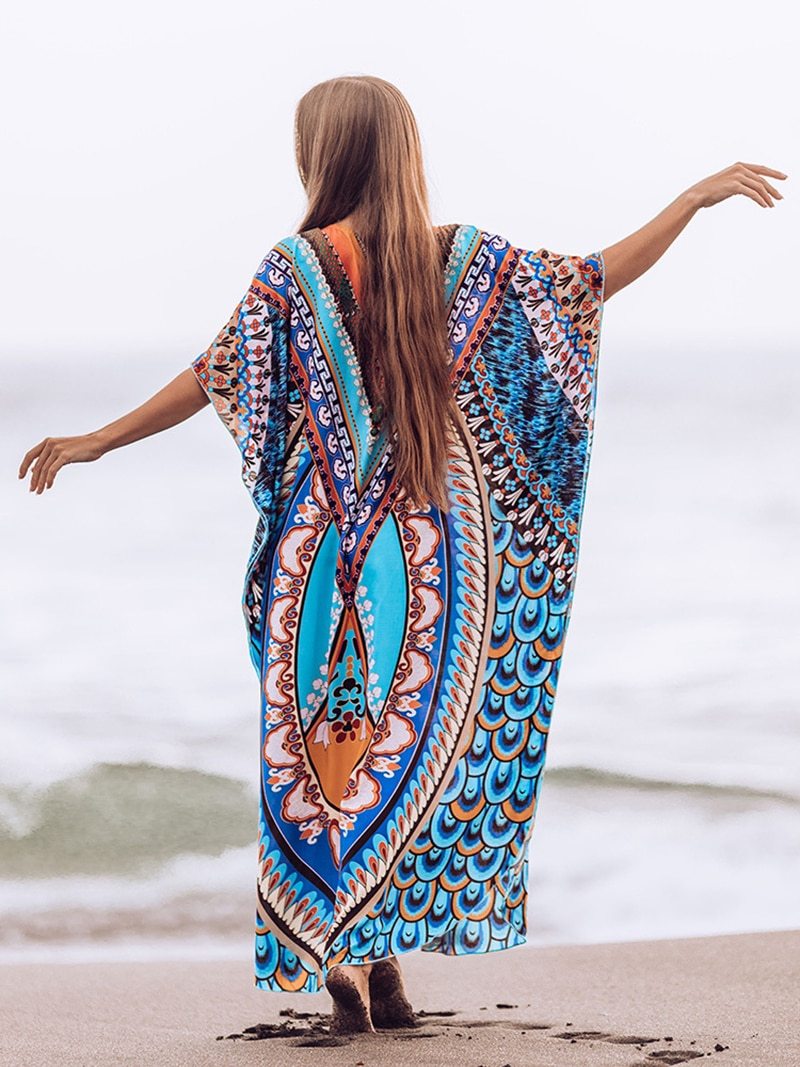 Beach Dress, Cover up Dress,, Kaftan Dress, Tribal Aster in Blue