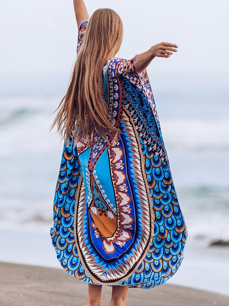 Beach Dress, Cover up Dress,, Kaftan Dress, Tribal Aster in Blue