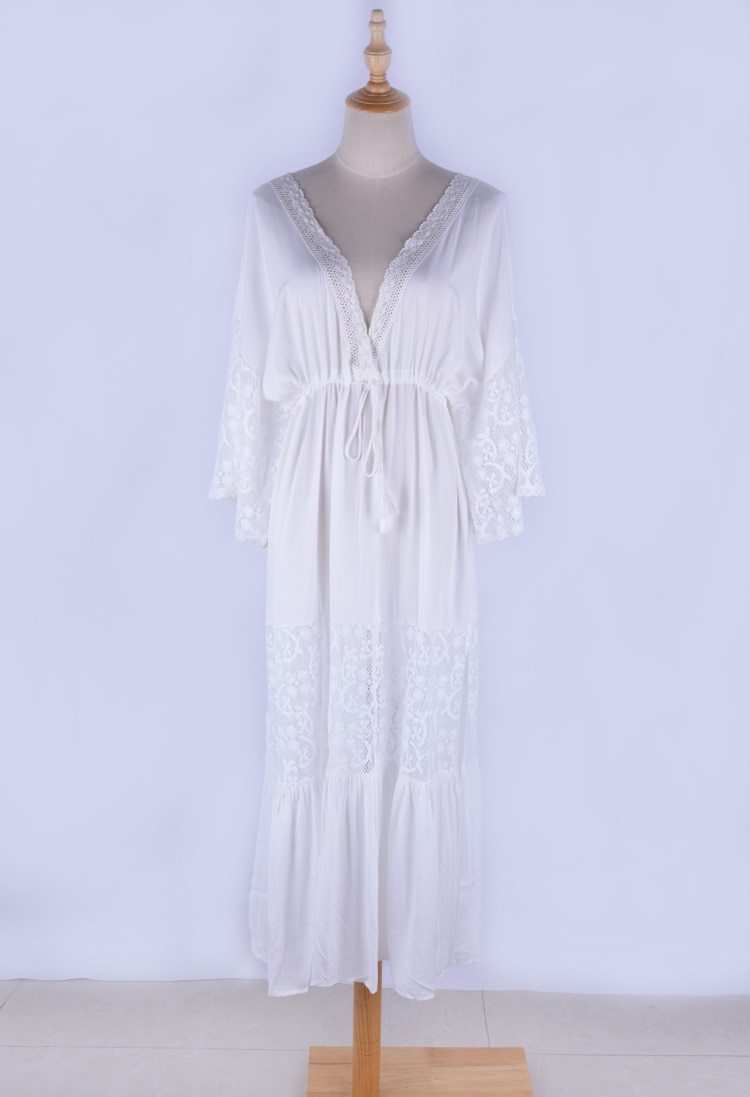 Beach Dress, Cover up Dress,, Maxi Boho Dress, White Lace Sophia