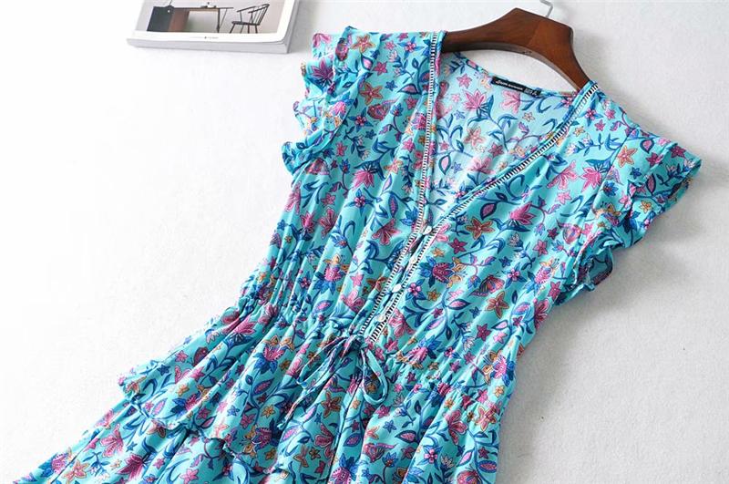 Boho Mini Dress Sundress, Raffle, Wild Floral Fresco in Blue