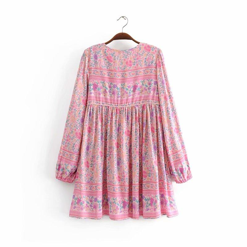 Boho Mini DressTunic Dress, Wild Floral in Pink