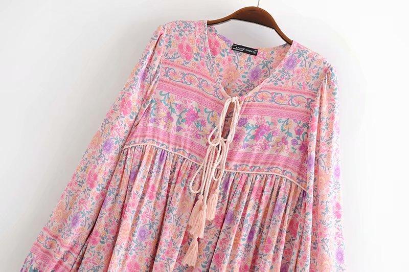 Boho Mini DressTunic Dress, Wild Floral in Pink