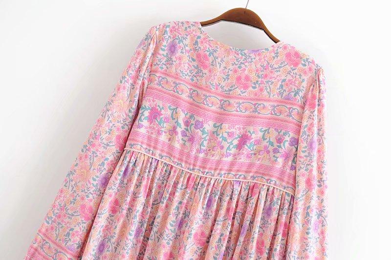 Boho Mini DressTunic Dress, Wild Floral in Pink