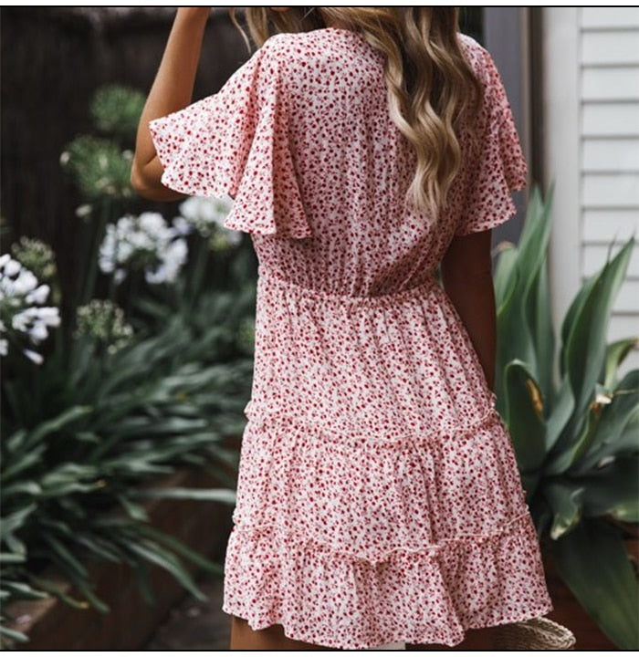 Boho Mini Dress Vintage Dress, Pink Flower Child