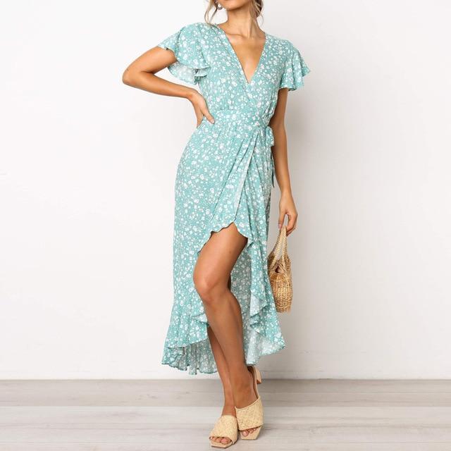 Casual Boho Floral Print Beach Long Dress