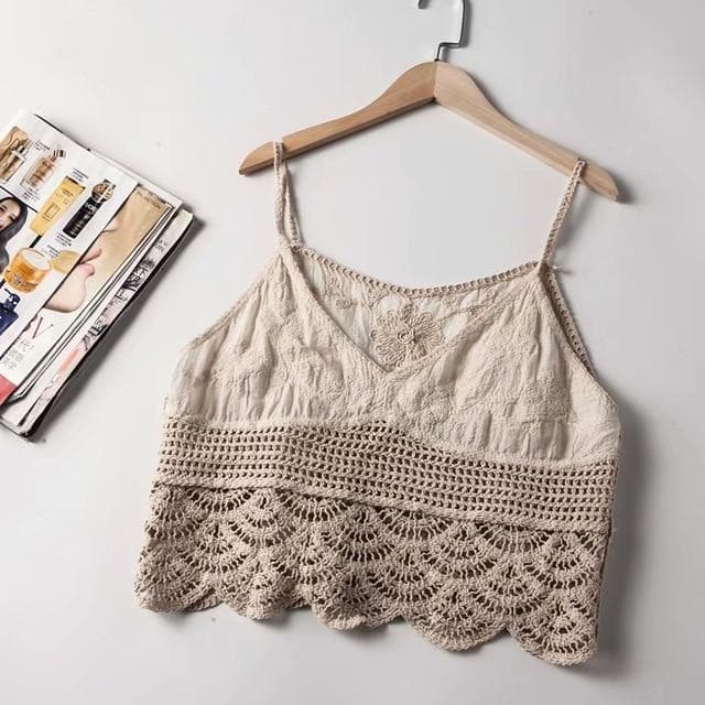 Boho Tops for Women, Boho Tops for Women, Boho Blouse, Strappy Crop Top, Camis Knitted in Maple Ivory