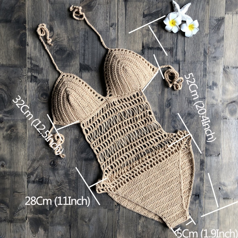 Boho Bikini Set Crochet Cover up, White, Apricot and Black