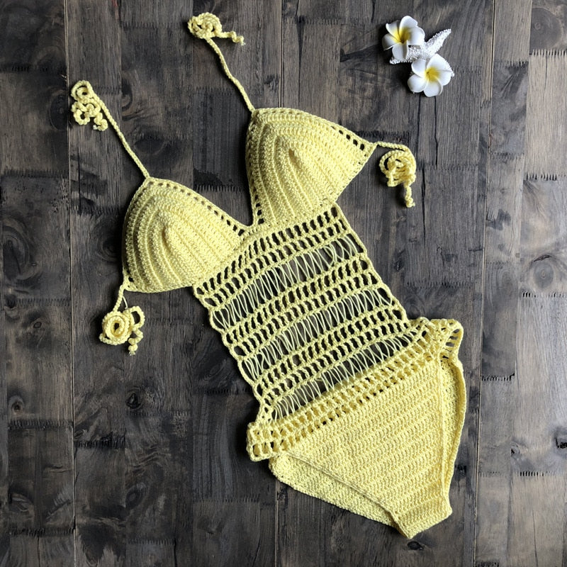 Boho Bikini Set Crochet Cover up, Lola Orange and Yellow