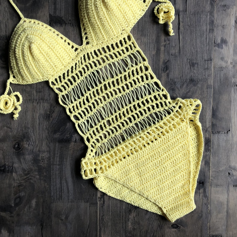 Boho Bikini Set Crochet Cover up, Lola Orange and Yellow