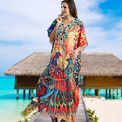 Beach Dress, Cover up Dress,, Red Peacock