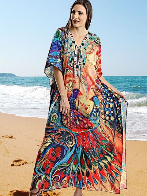 Beach Dress, Cover up Dress,, Red Peacock