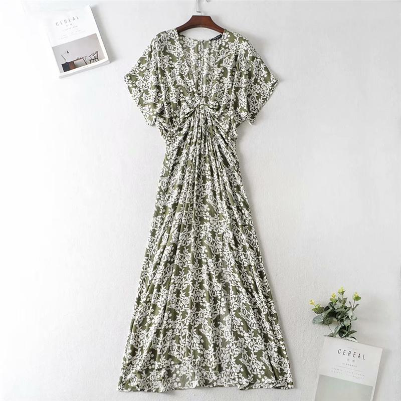 Boho Maxi Dress, Sundress, Wild Floral Vintage Oroslavje in Moss Green