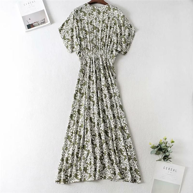 Boho Maxi Dress, Sundress, Wild Floral Vintage Oroslavje in Moss Green