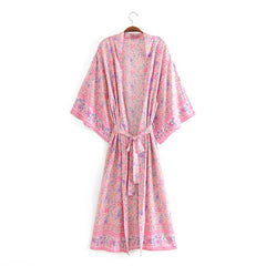 Boho Robe, Kimono Robe,  Beach Cover up, Wild Floral in Pink