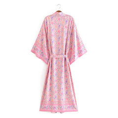 Boho Robe, Kimono Robe,  Beach Cover up, Wild Floral in Pink