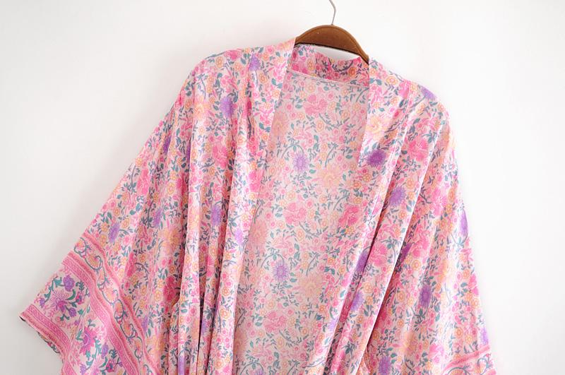 Boho Robe, Kimono Robe,  Beach Cover up, Wild Floral in Pink