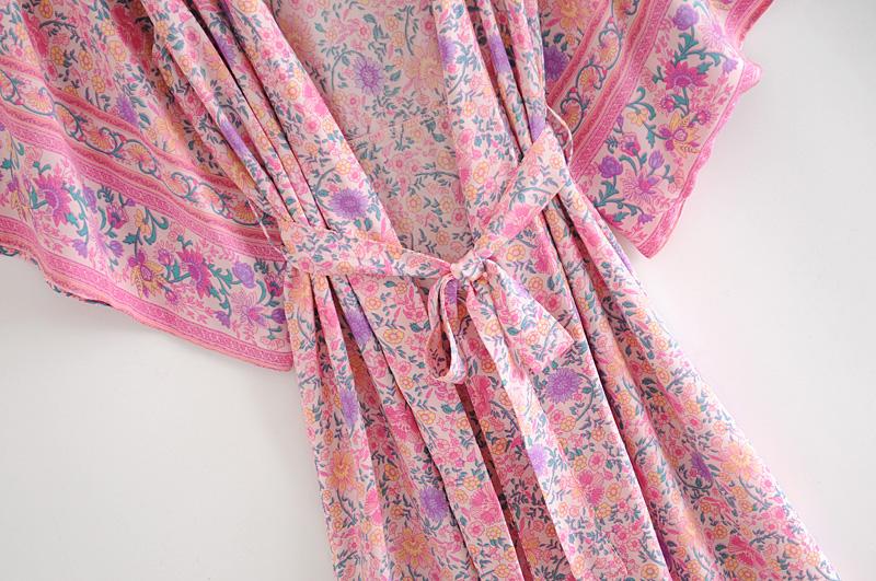 Boho Robe, Kimono Robe,  Beach Cover up, Wild Floral in Pink