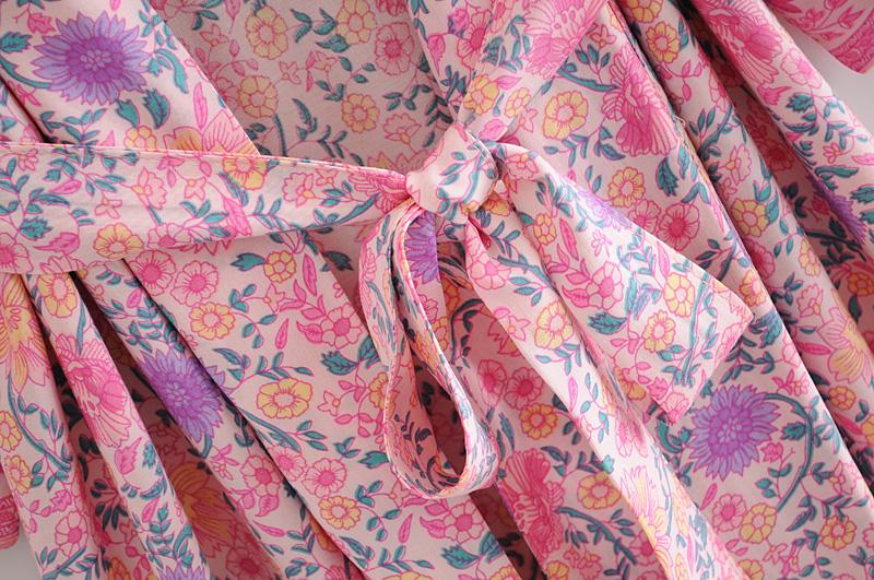 Boho Robe, Kimono Robe,  Beach Cover up, Wild Floral in Pink