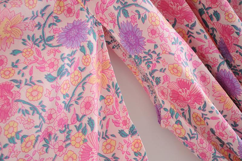 Boho Robe, Kimono Robe,  Beach Cover up, Wild Floral in Pink