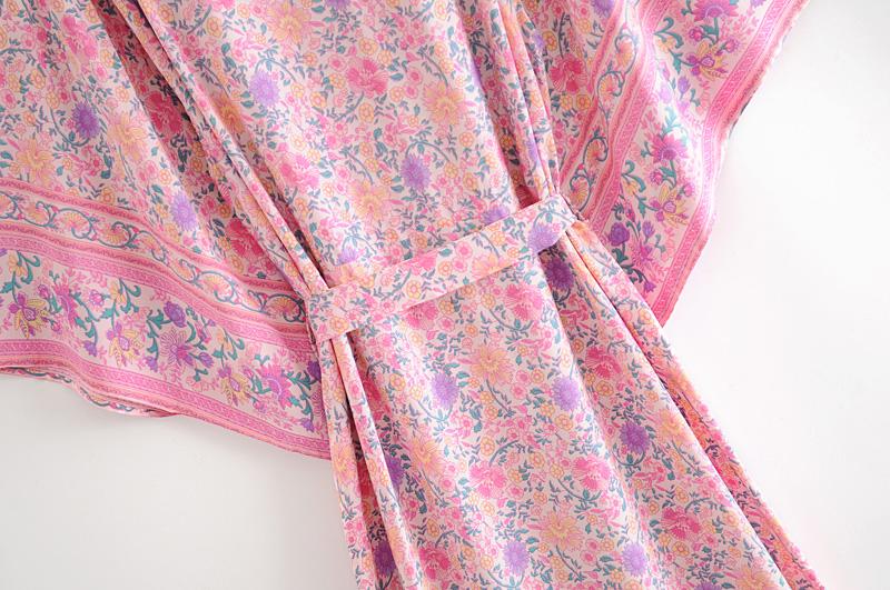 Boho Robe, Kimono Robe,  Beach Cover up, Wild Floral in Pink