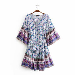 Boho Mini Dress Sundress Pink and Blue  Wild Indigo