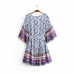 Boho Mini Dress Sundress Pink and Blue  Wild Indigo