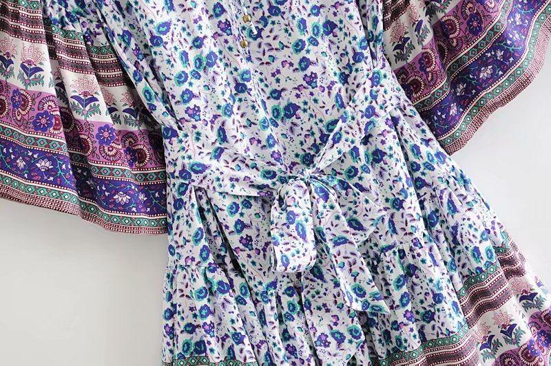 Boho Mini Dress Sundress Pink and Blue  Wild Indigo