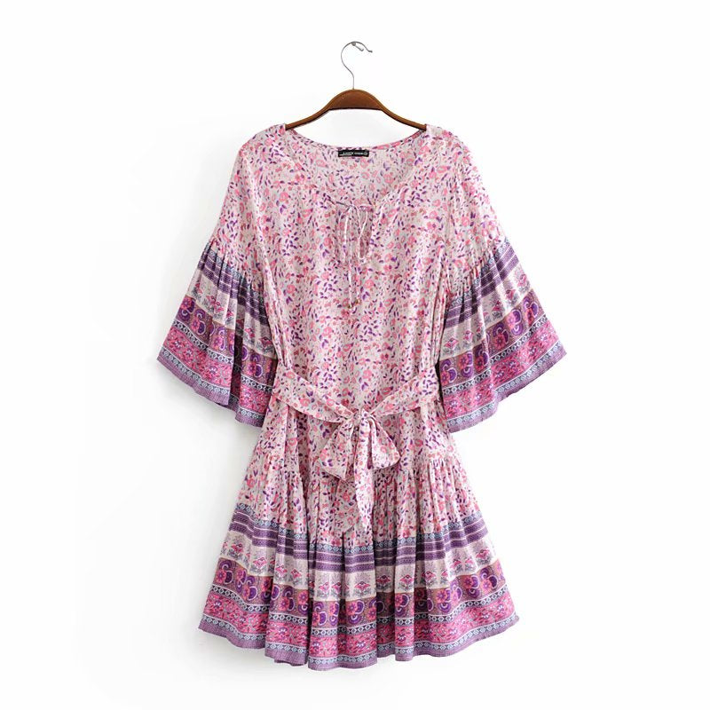 Boho Mini Dress Sundress Pink and Blue  Wild Indigo