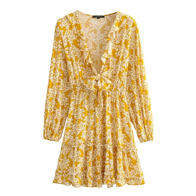 Boho Mini Dress Sundress, Wild Floral Vintage Oroslavje Yellow