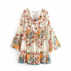 Boho Mini Dress Playdress, White Modern Kimono Dress Floral