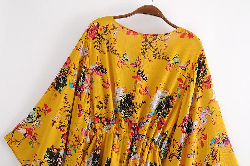 Boho Mini Dress Sundress, Wild Floral in Yellow Butterfly