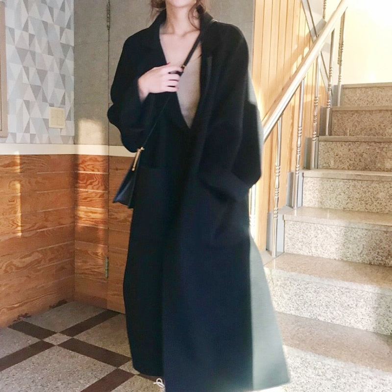 Winter Coat, Wool Coat, Long Wool Coat Women, Robe Coat Reina in Black