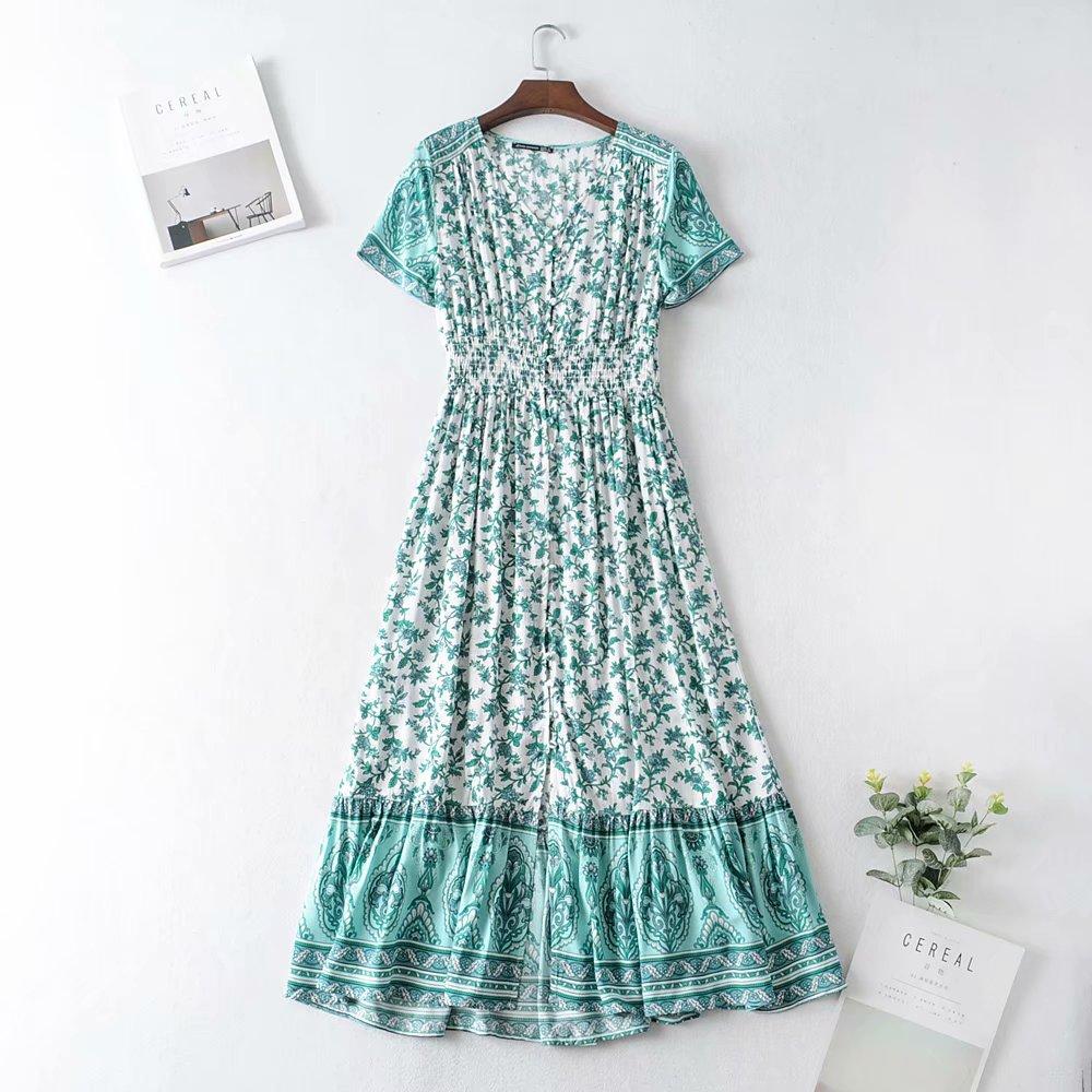 Boho Maxi Dress, Wild Floral, Fresh Mint Green