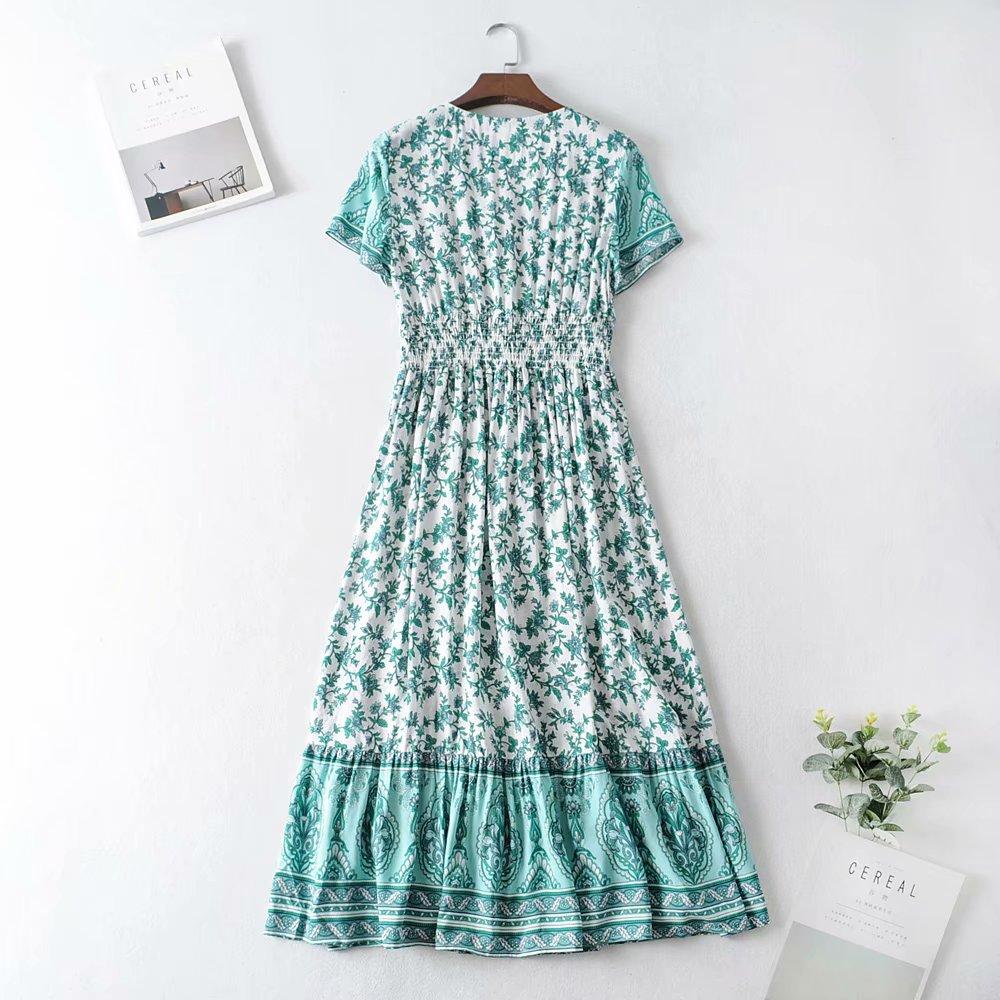 Boho Maxi Dress, Wild Floral, Fresh Mint Green