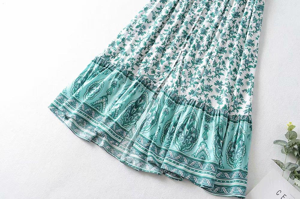 Boho Maxi Dress, Wild Floral, Fresh Mint Green