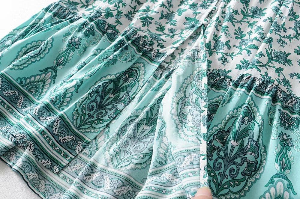 Boho Maxi Dress, Wild Floral, Fresh Mint Green