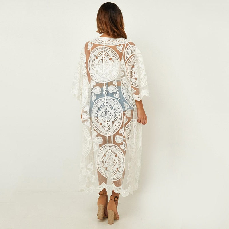 Beach Robe, Cover Up, Catalina White Lace