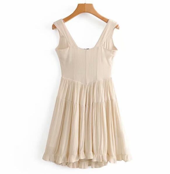 Boho Mini Dress Sundress, Charlotte Beige Apricot