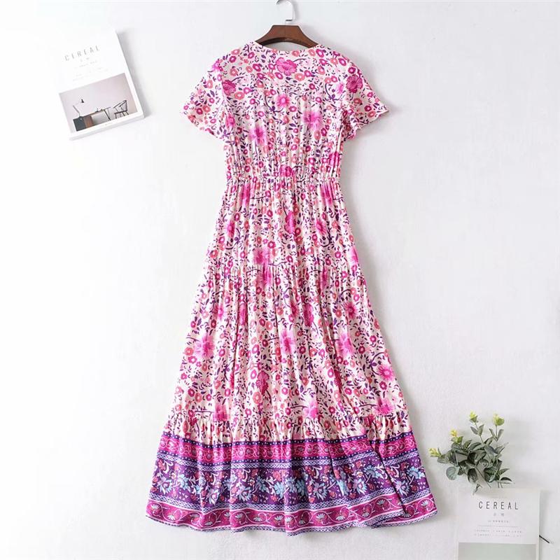 Boho Maxi Dress, Wild Floral, Fresh Pink Fuchsia