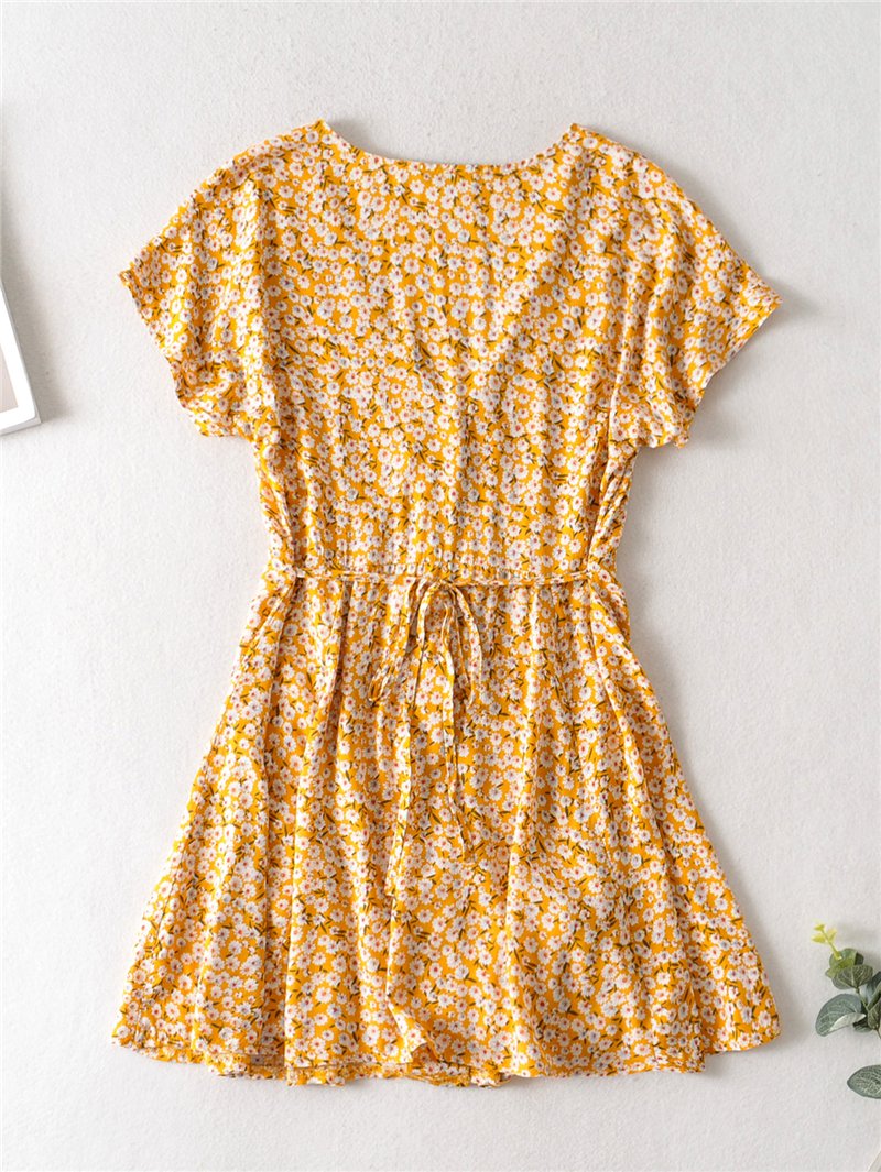 Boho Mini Dress Sundress, Wild Floral Yellow Daisy