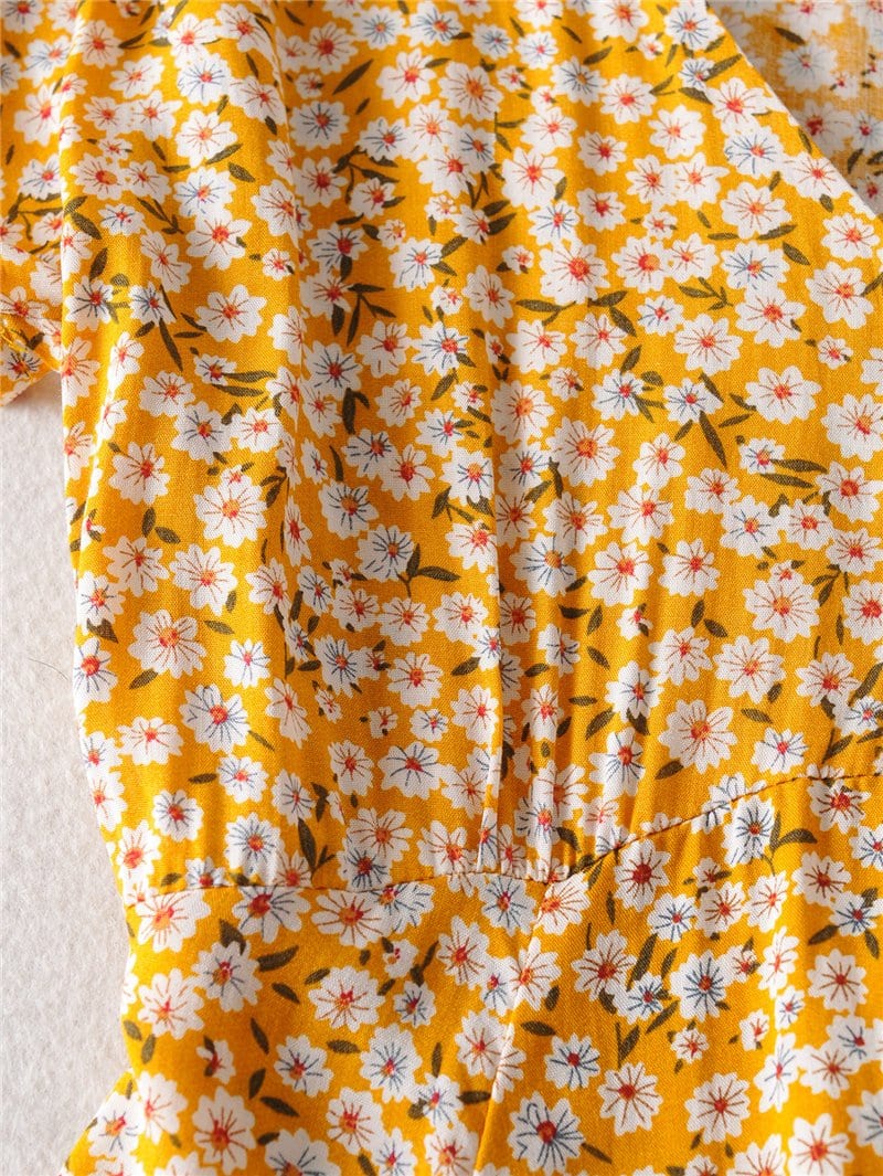 Boho Mini Dress Sundress, Wild Floral Yellow Daisy