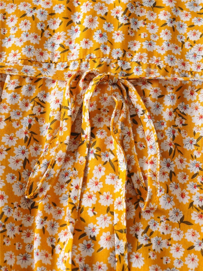 Boho Mini Dress Sundress, Wild Floral Yellow Daisy